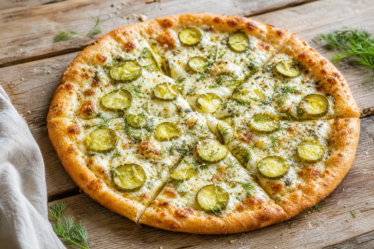 pizza cornichons sauce ranch avec mozzarella et aneth frais