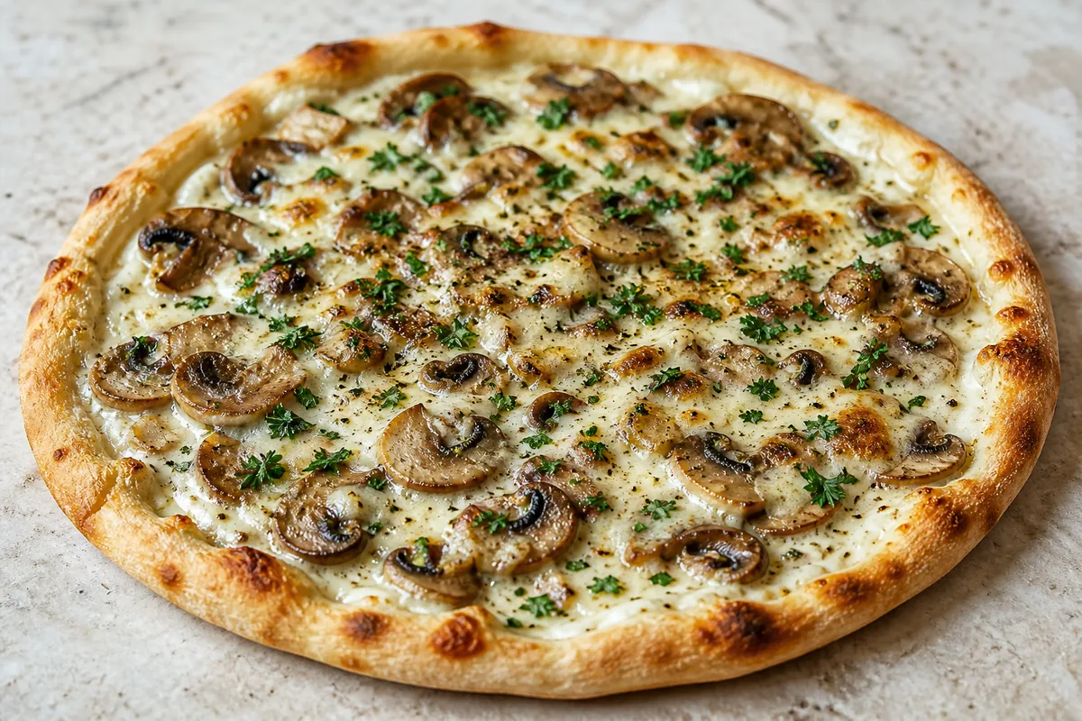 pizza champignons ail et crème avec persil