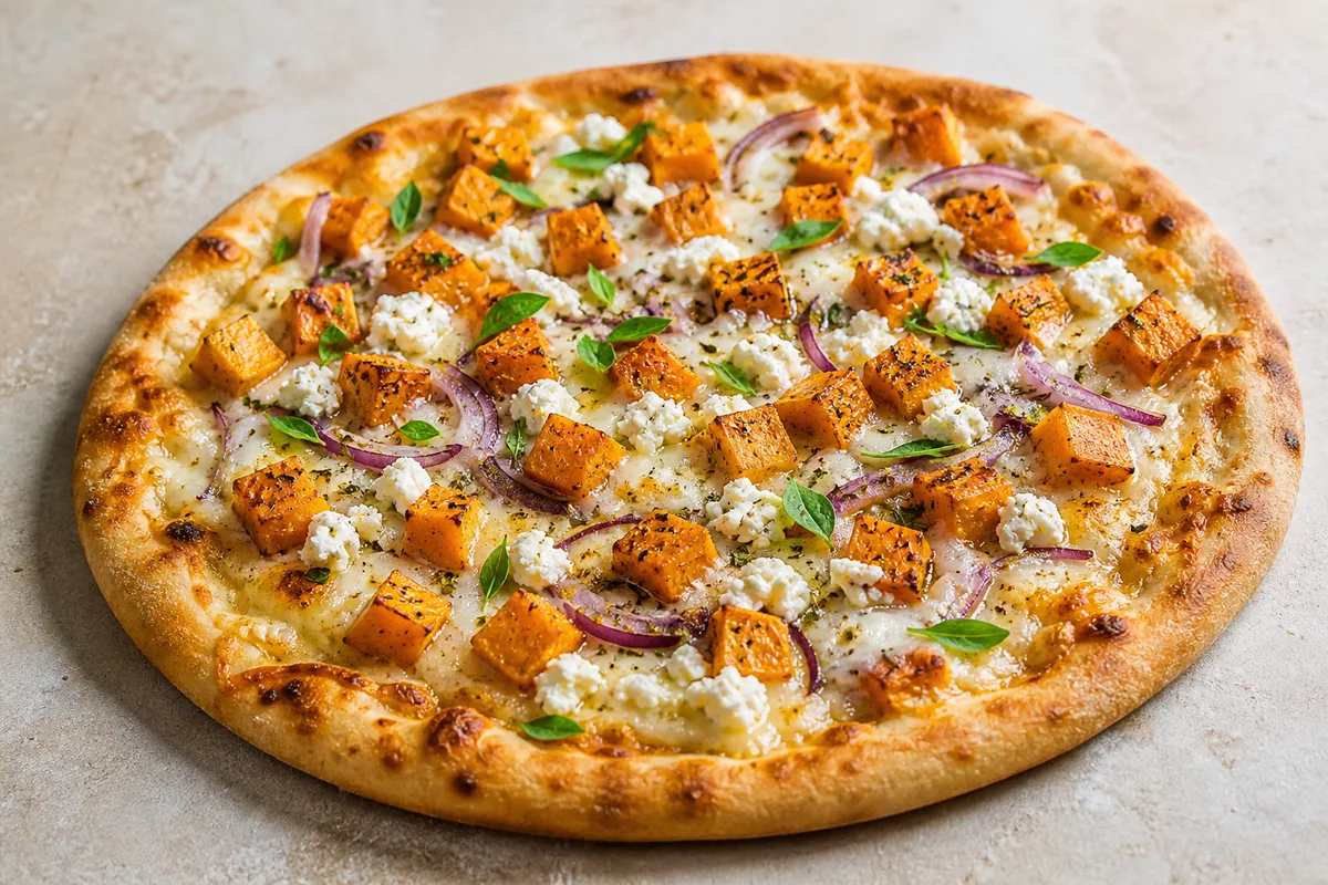 pizza patate douce feta avec oignon rouge